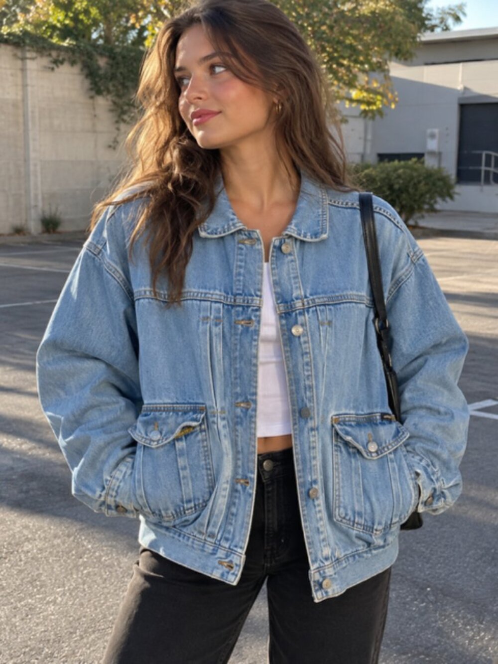 Vintage London Fog Denim Jacket Women’s M 10-12 Gathered Waist Oversized 80s 90s